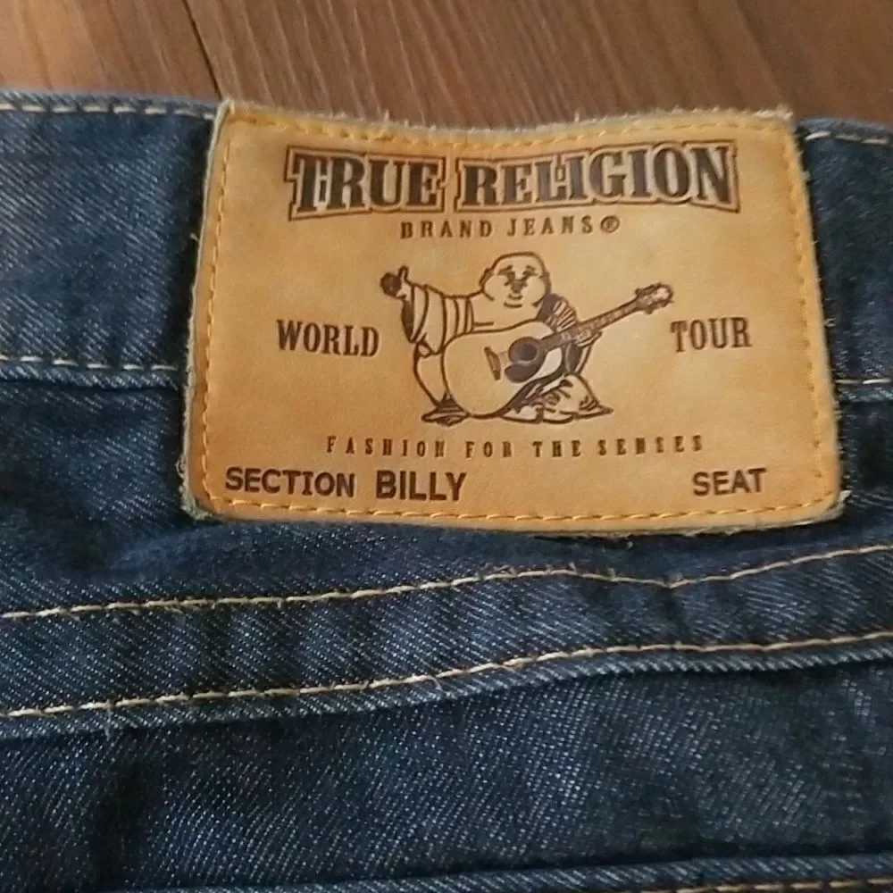 True Religion Jeans Billy 34 waist x  29 inseam Stitch Blue Denim Dark Wash